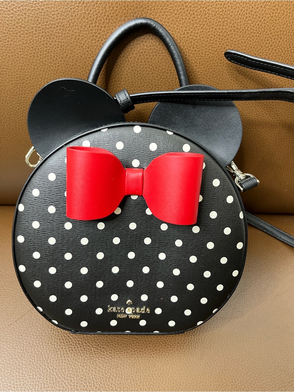 Kate Spade x Disney Black & white Polka Dot Minnie Mouse Bow crossbody